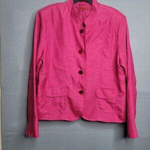 Joni B Pink Button Down Blazer Jacket XL Pockets Mandarin Collar Shoulder Pads